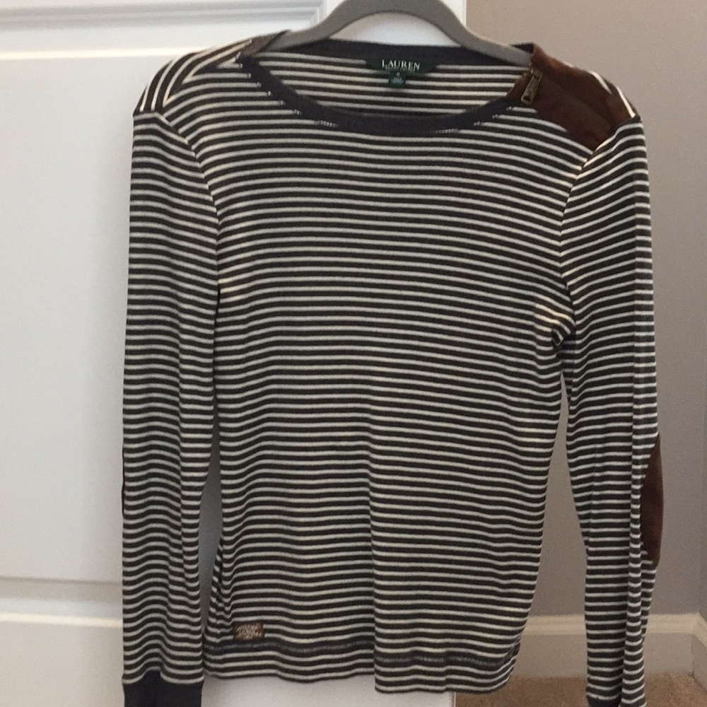 Striped grey long sleeve shirt.